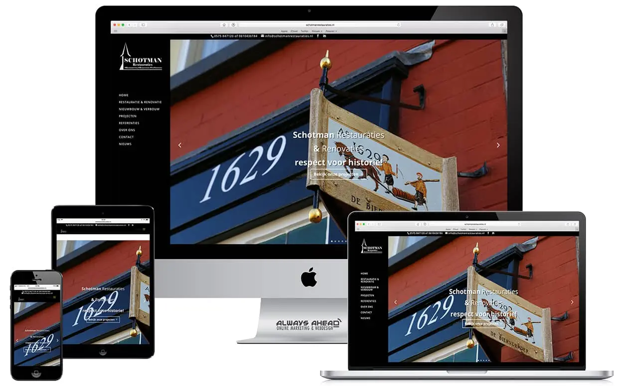 Schotman Restauraties webdesign portfolio - Always Ahead Nieuwe website Piek Zweverink Hoveniers - Always Ahead Online Marketing en Webdesign